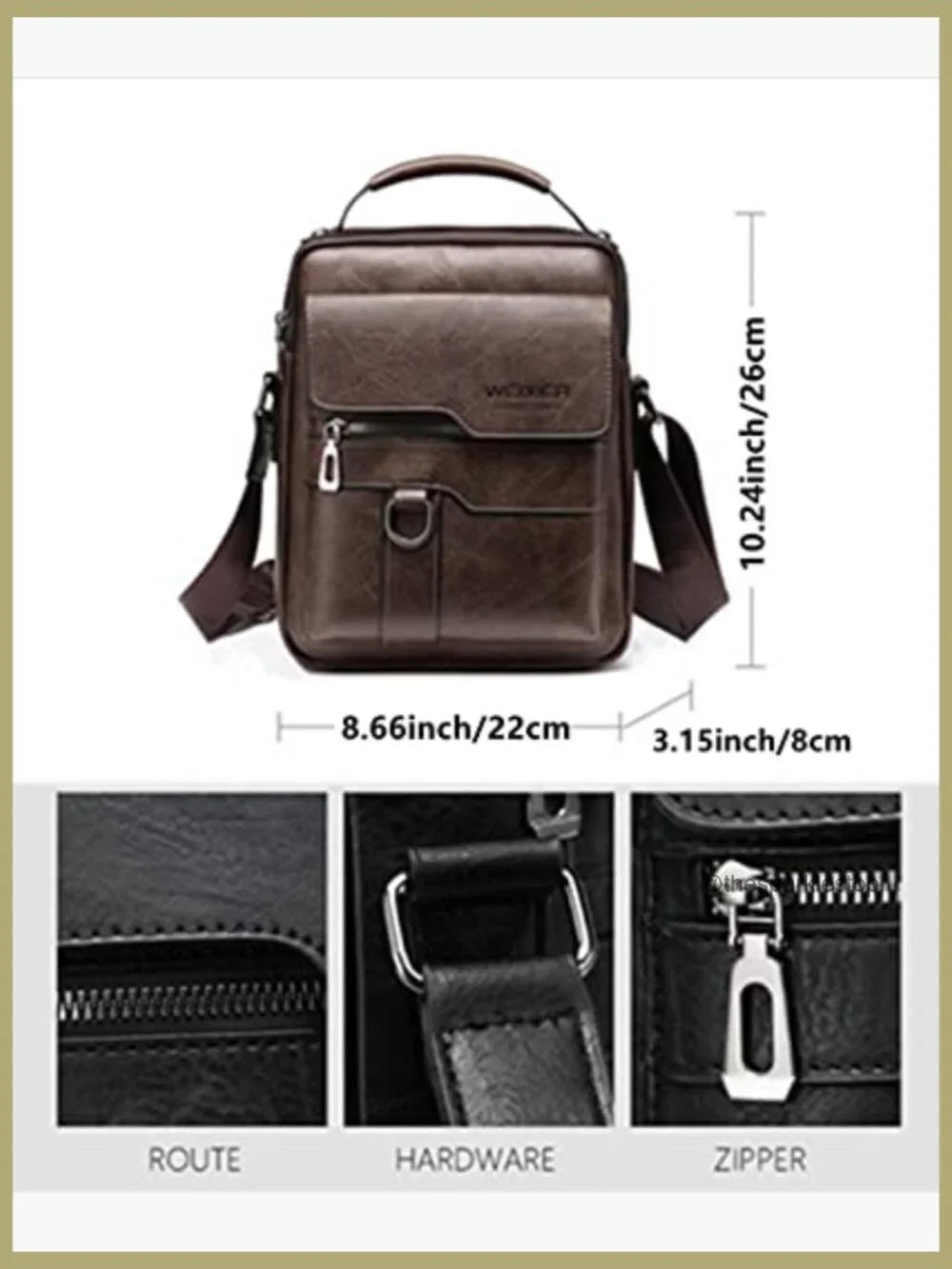 Vintage Leather Messenger Bag Crossbody Shoulder Bag Zipper